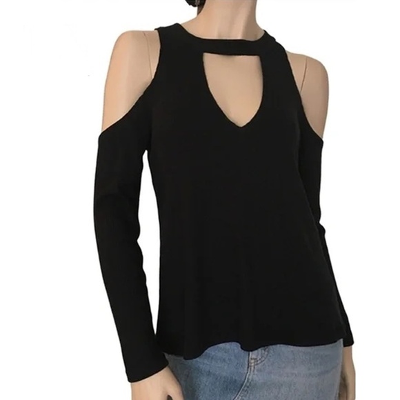 Revolve LNA Cold Shoulder Sweater Top Tunic Modal Blend Choker V-Neck - Picture 10 of 12